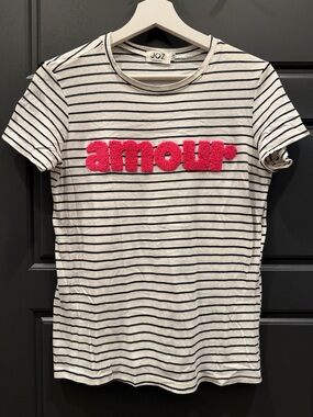 JOZ Striped 'amour' Tee with Pink Appliqué